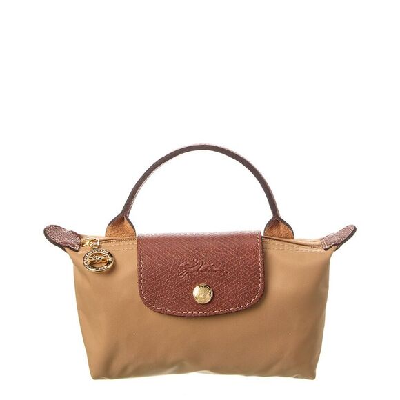 Longchamp Handbags - Longchamp Le Pliage Green Canvas Pouch With Handle, Brown